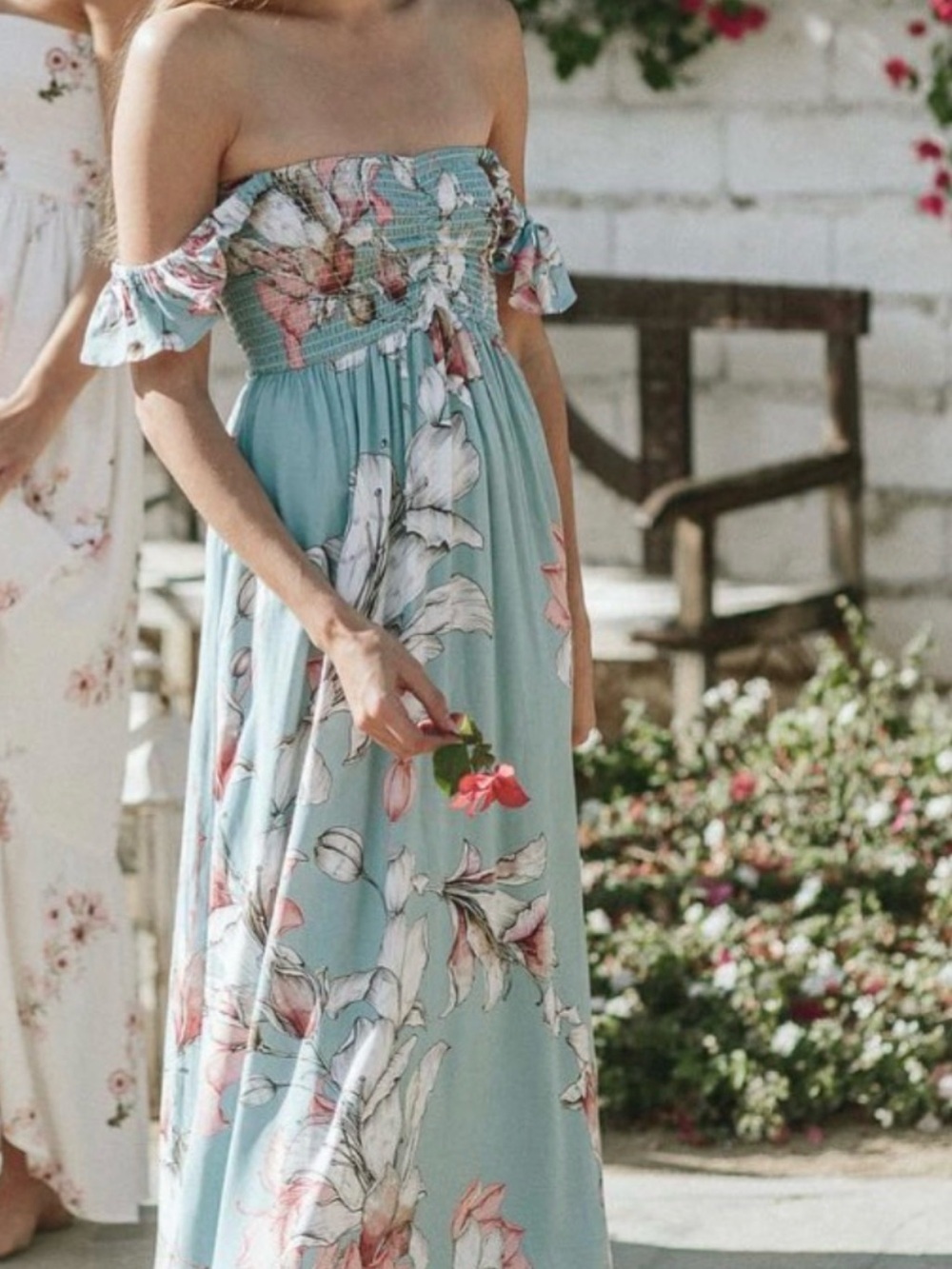Plum Pretty Sugar Cream Maxi Dress with Pink Floral Print - Picture 5 of 10